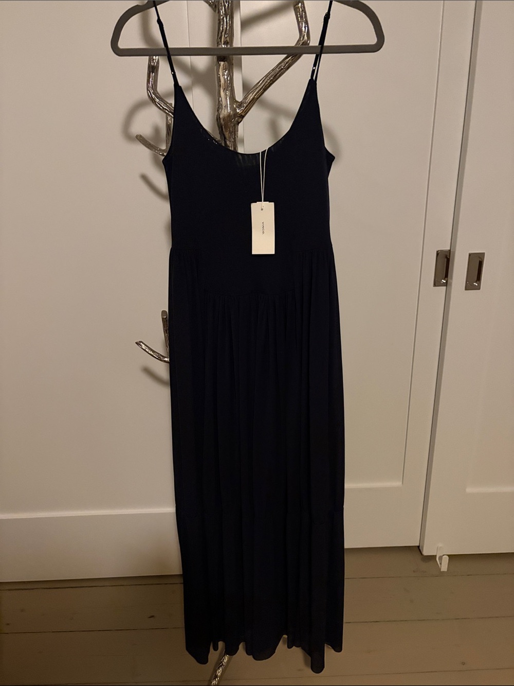Vince NWT  Navy Spaghetti-Strap Maxi Dress in feather weight mesh